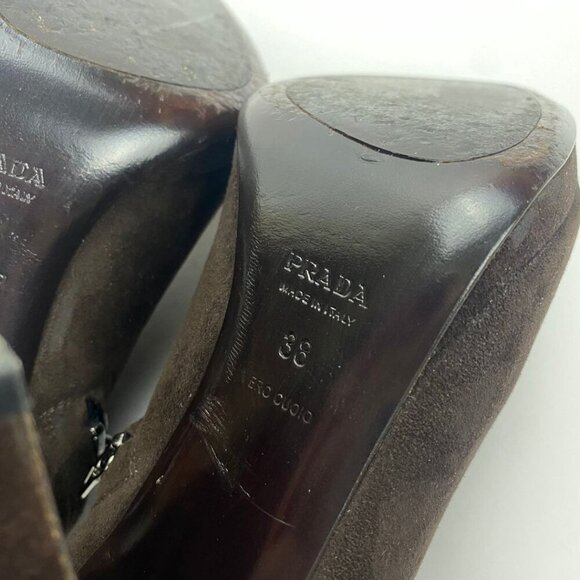 PRADA Chocolate Brown Suede Platform Heeled Mid Calf Boots Size 8 - Picture 8 of 10